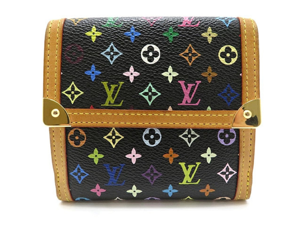 LOUIS VUITTON Portemonnaie Billet Carte Credit Multicolor Noir Black